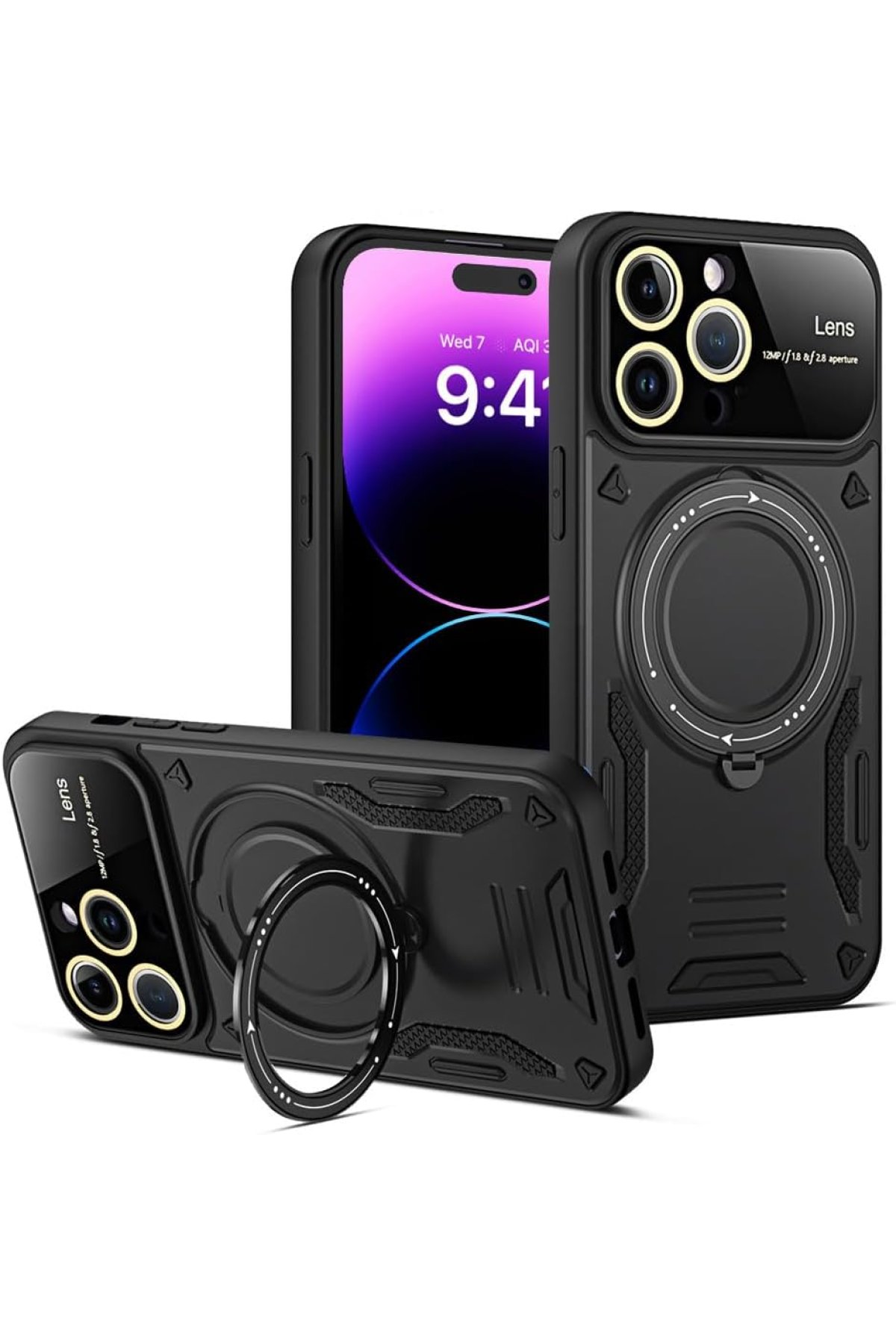 iPhone 16 Pro Kılıf Joy Lens Standlı Kapak - Siyah  iPhone 16 Pro Kılıf Joy Lens Standlı Kapak - Siyah