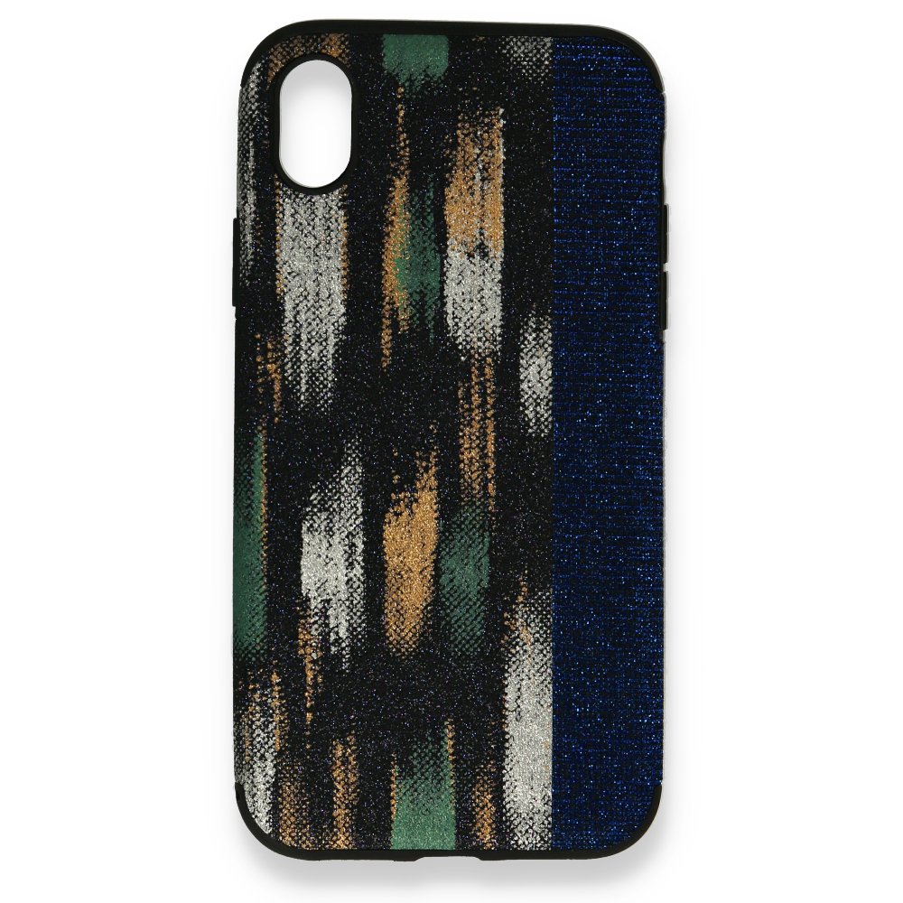  iPhone XR Kılıf Ottoman Simli Silikon - Siyah-Mavi