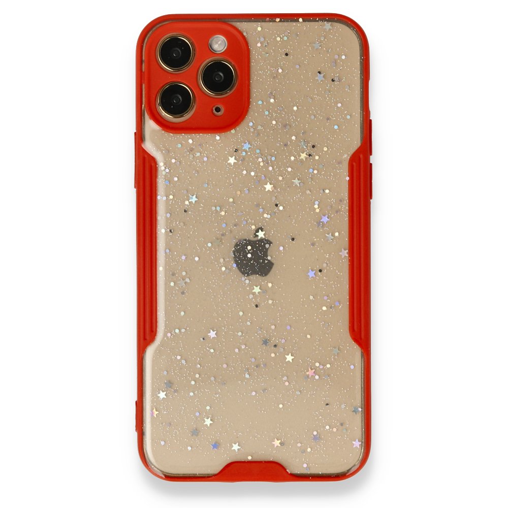  iPhone 11 Pro Max Kılıf Platin Simli Silikon - Kırmızı