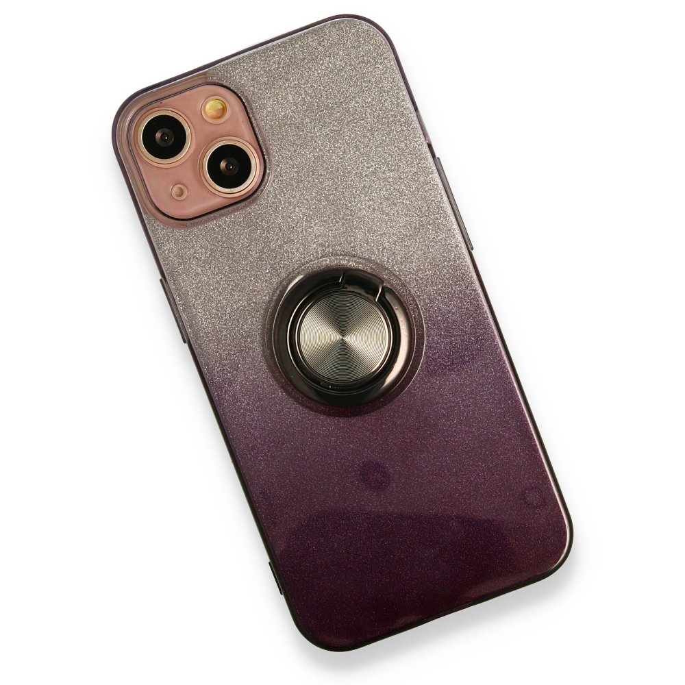  iPhone 13 Kılıf Simli Yüzüklü Silikon - Siyah