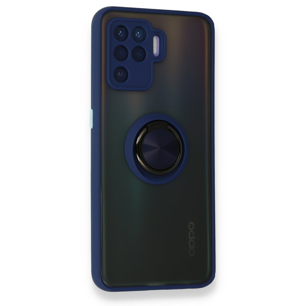  Oppo Reno 5 Lite Kılıf Montreal Yüzüklü Silikon Kapak - Lacivert