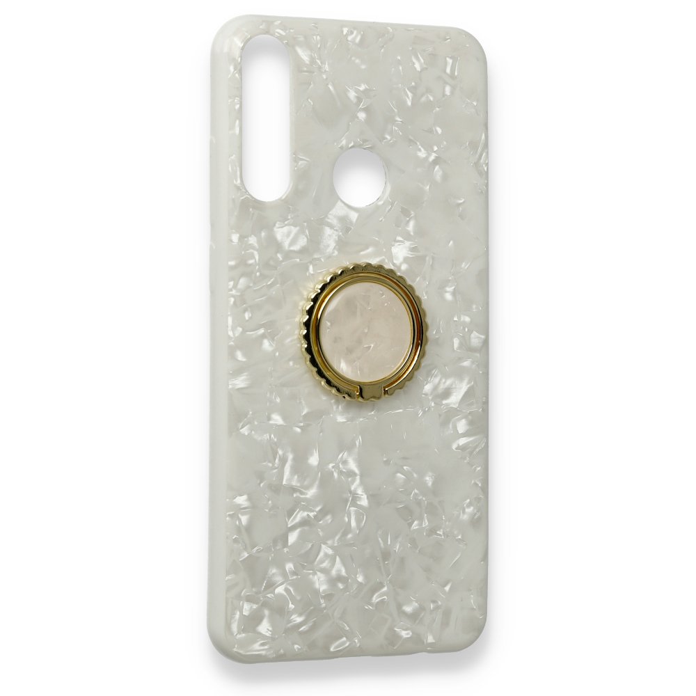 Huawei Y6P Kılıf Marble Yüzüklü Silikon - Beyaz  Huawei Y6P Kılıf Marble Yüzüklü Silikon - Beyaz