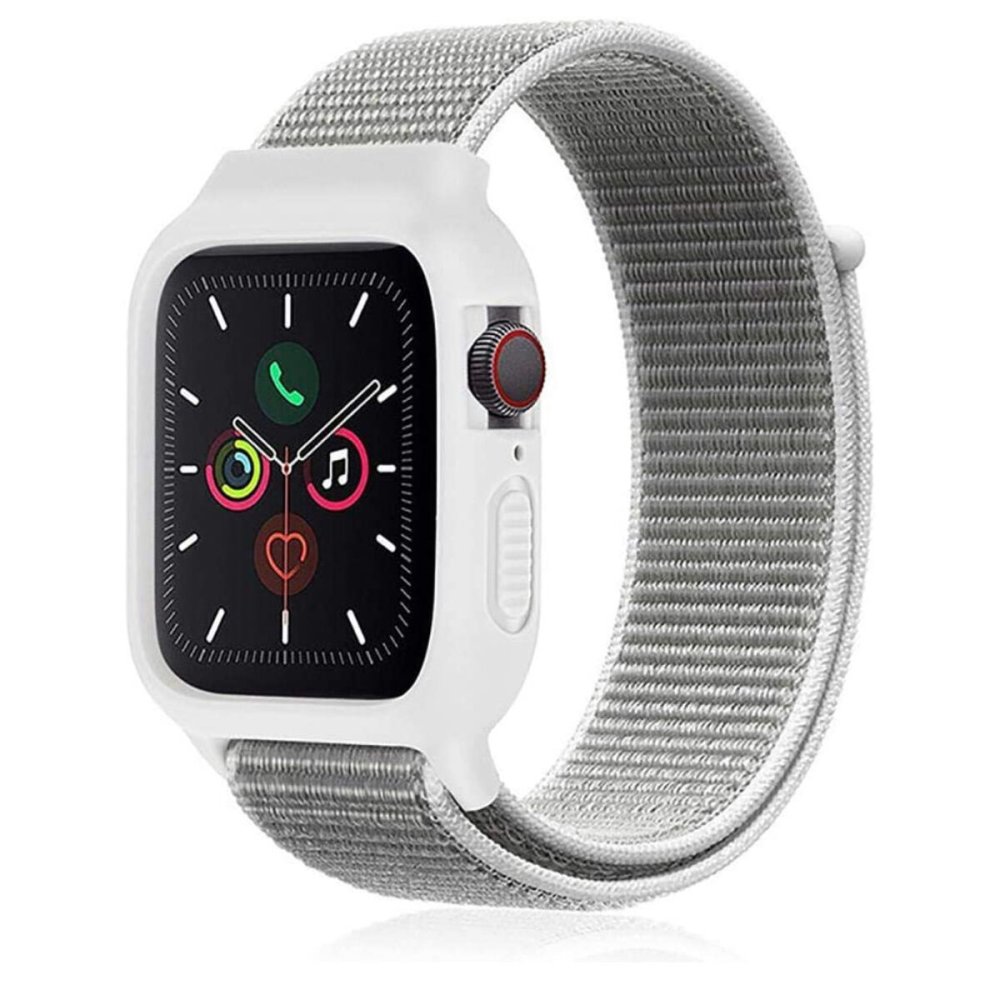  Apple Watch 41mm Hasırlı Cırtcırtlı Kasalı Kordon - Beyaz