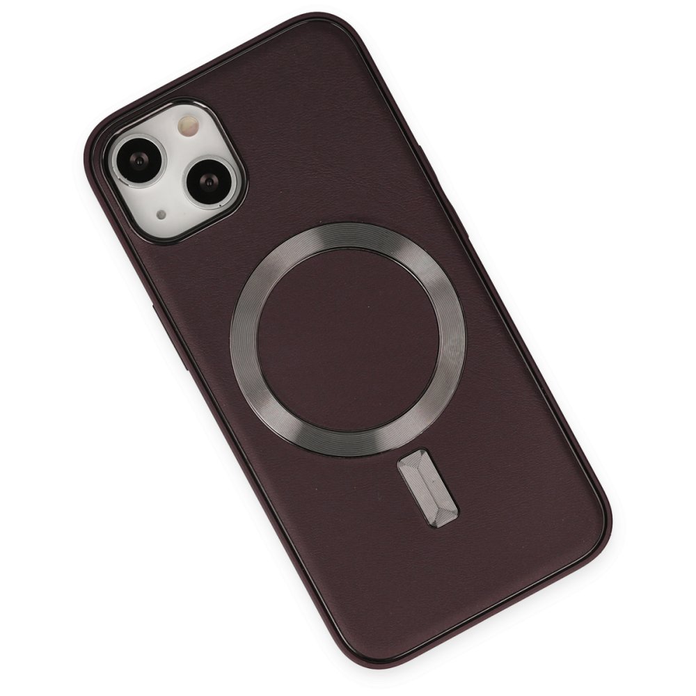  iPhone 14 Kılıf Coco Deri Magneticsafe Silikon - Bordo