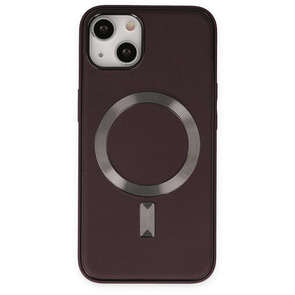  iPhone 14 Kılıf Coco Deri Magneticsafe Silikon - Bordo