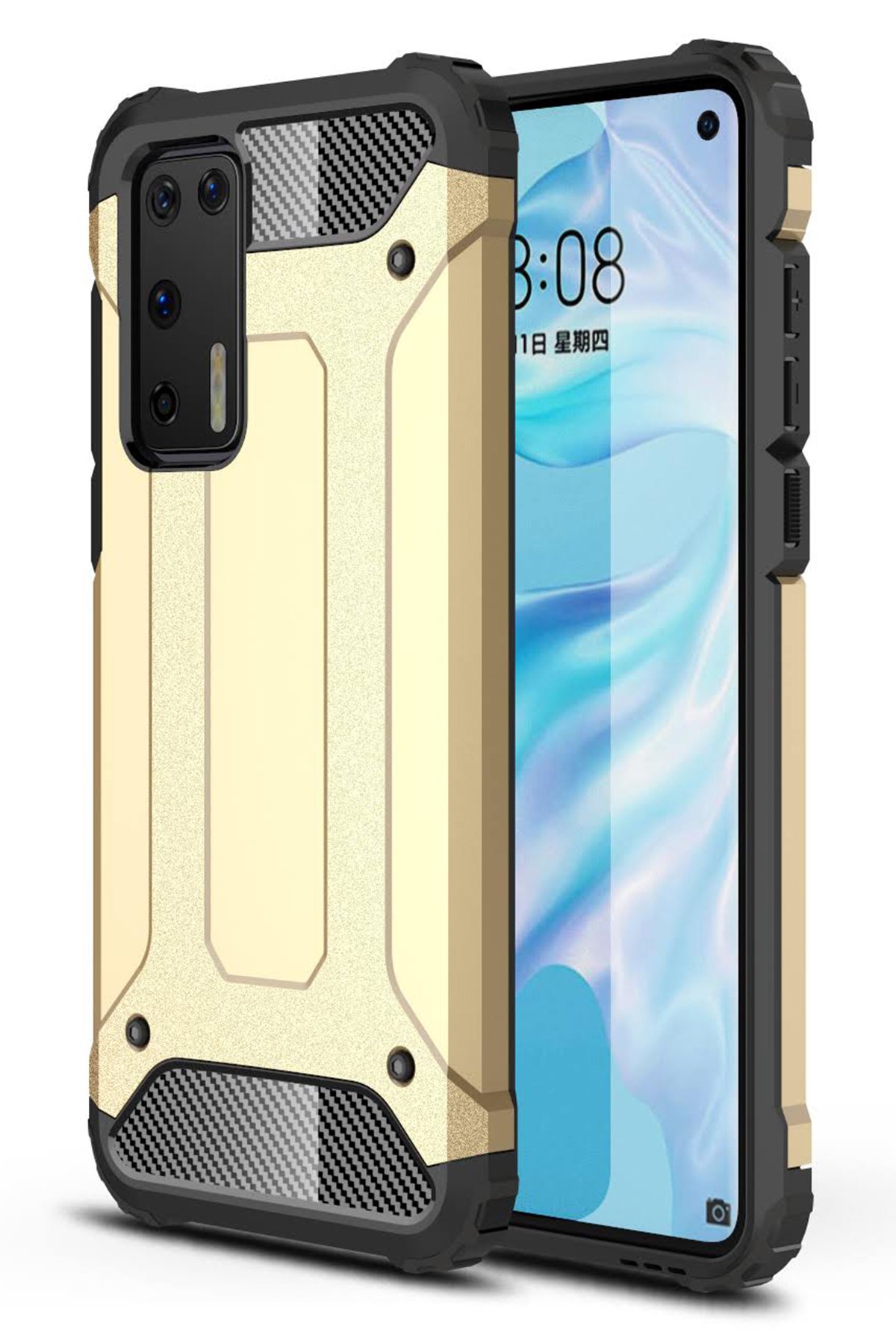 Huawei P40 Kılıf Tank Silikon Kapak - Gold  Huawei P40 Kılıf Tank Silikon Kapak - Gold