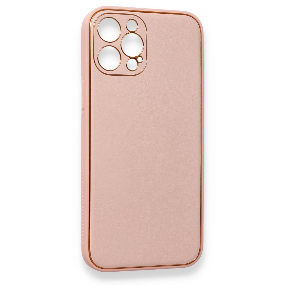  iPhone 12 Pro Max Kılıf Coco Deri Silikon Kapak - Pembe