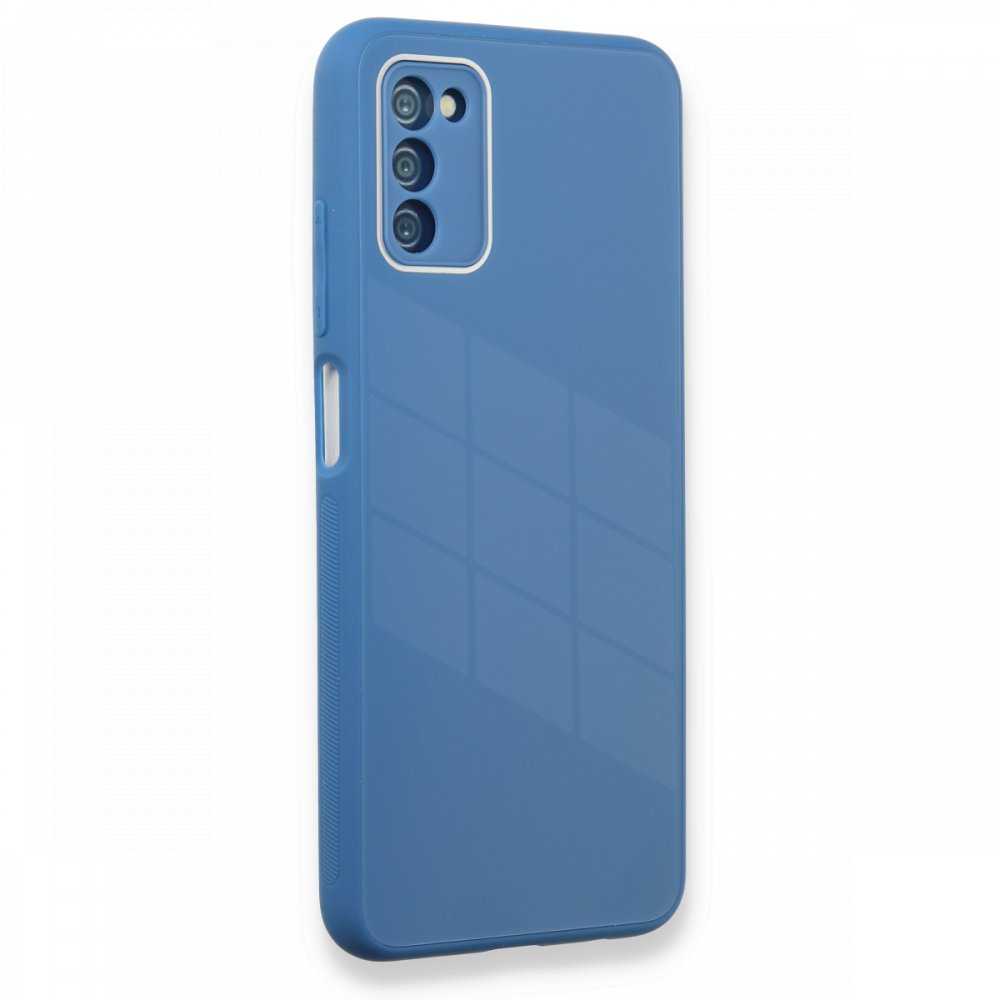  Samsung Galaxy A03S Kılıf Glass Kapak - Mavi