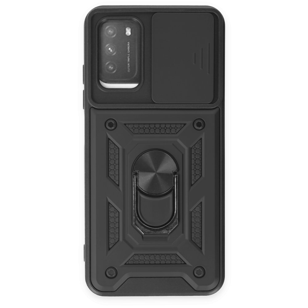  Xiaomi Pocophone M3 Kılıf Pars Lens Yüzüklü Silikon - Siyah