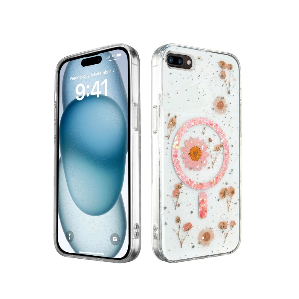  iPhone 8 Plus Kılıf Daisy Simli Magsafe Kapak - Pembe
