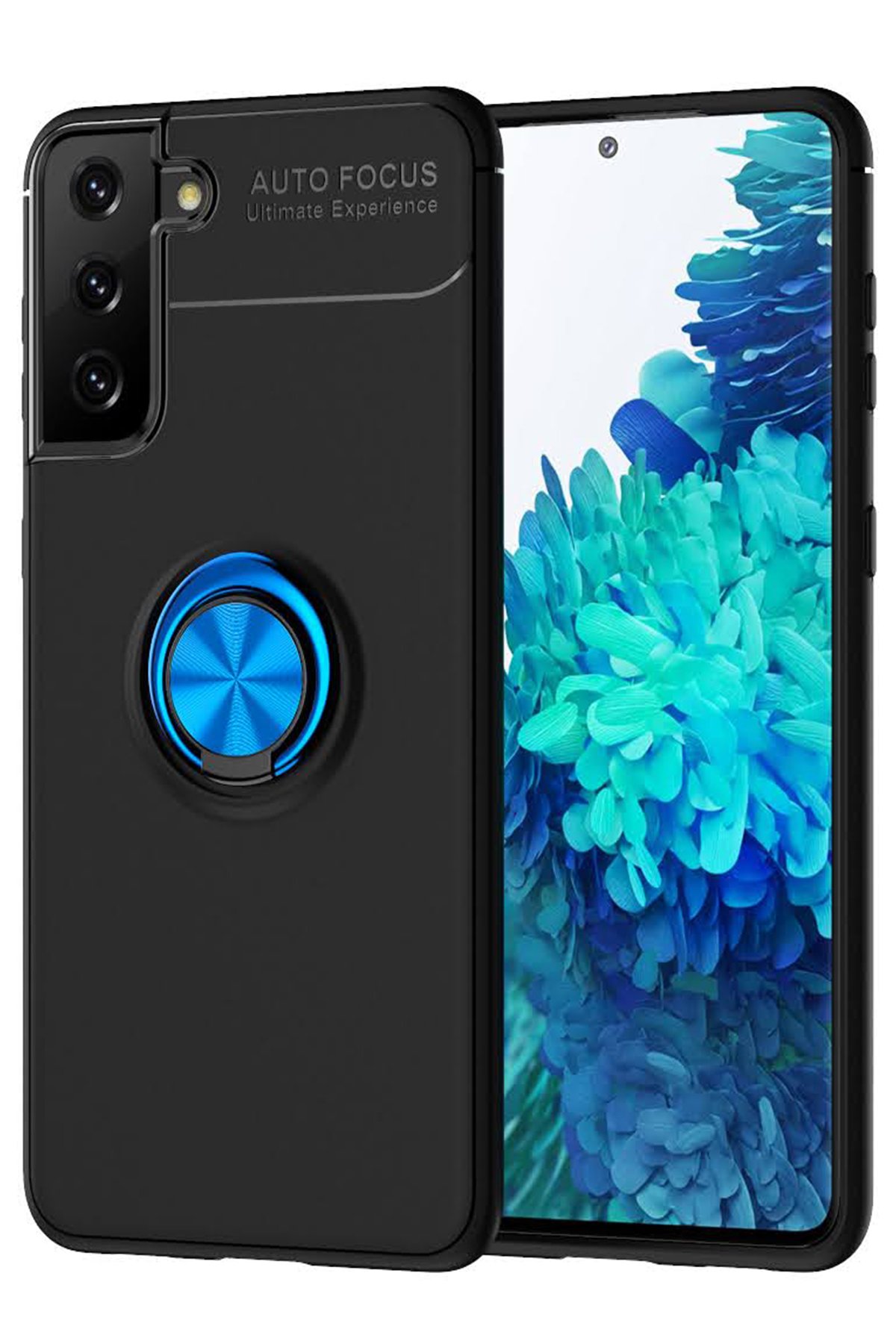  Samsung Galaxy S21 Plus Kılıf Range Yüzüklü Silikon - Siyah-Mavi