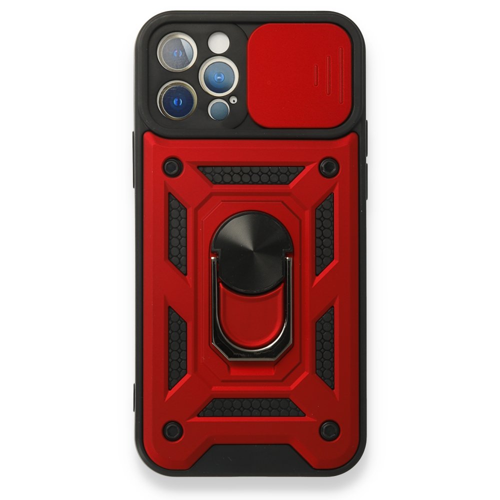  iPhone 12 Pro Kılıf Pars Lens Yüzüklü Silikon - Kırmızı