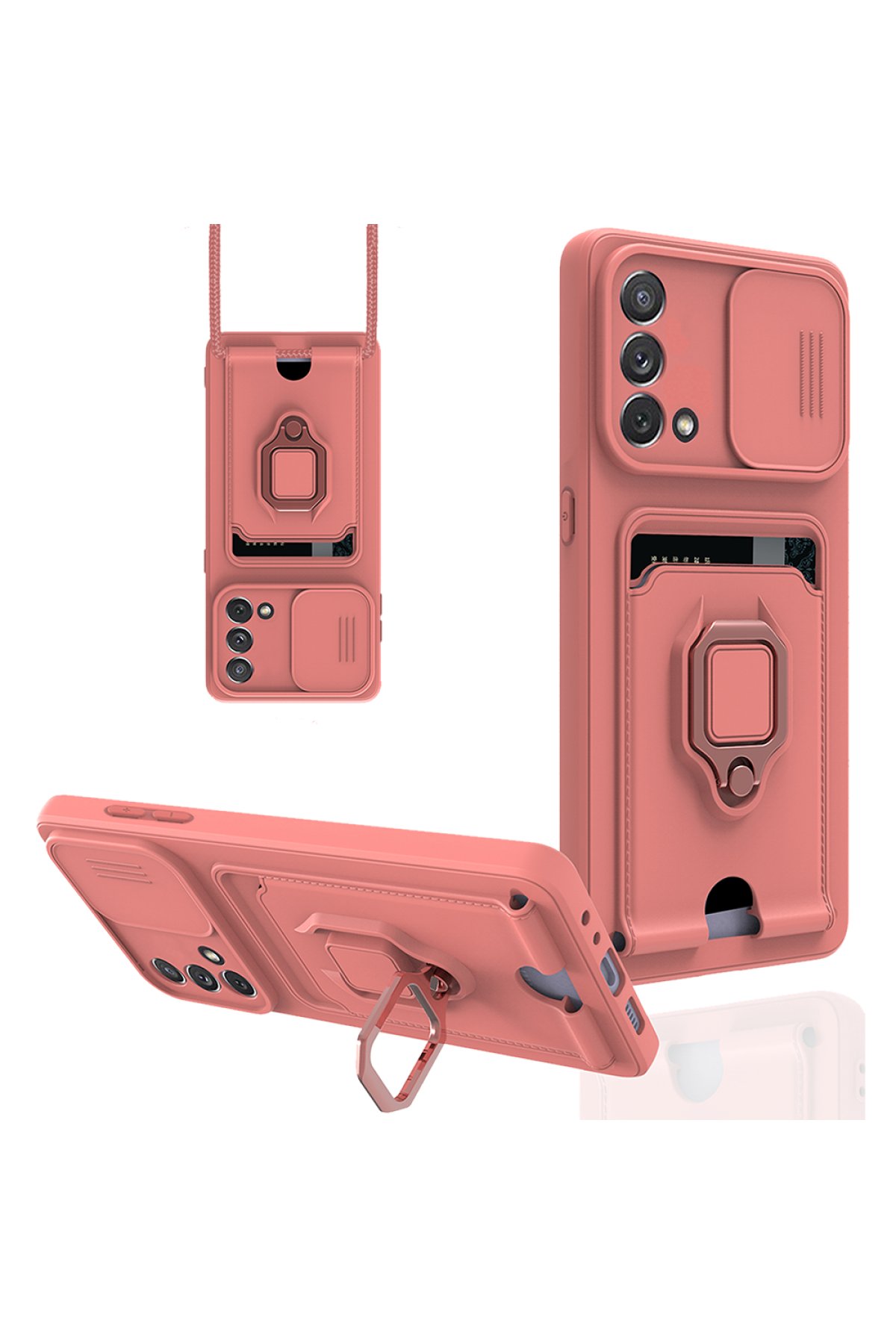  Oppo A74 4G Kılıf Zuma Kartvizitli Yüzüklü Silikon - Pembe