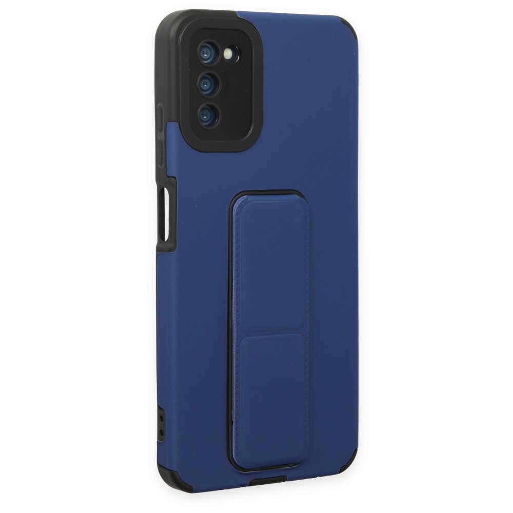  Samsung Galaxy A03S Kılıf Mega Standlı Silikon - Mavi
