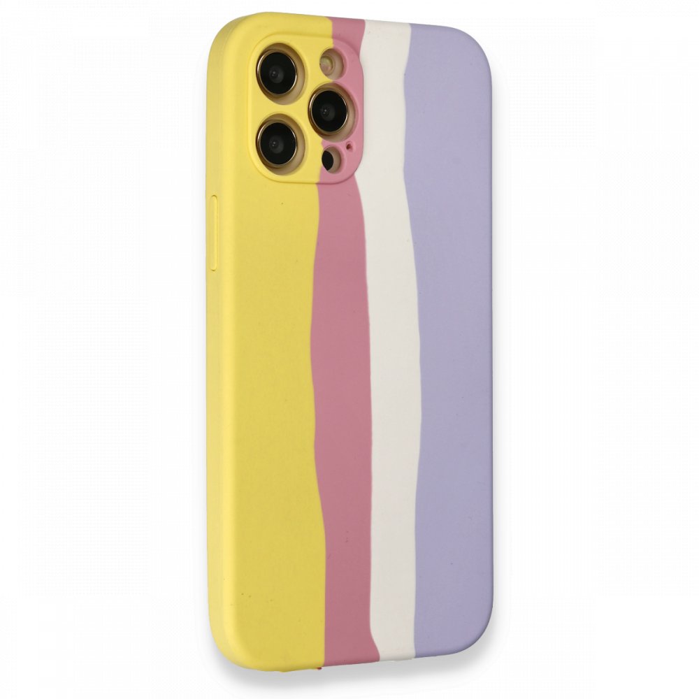  iPhone 12 Pro Max Kılıf Ebruli Lansman Silikon - Sarı-Mavi