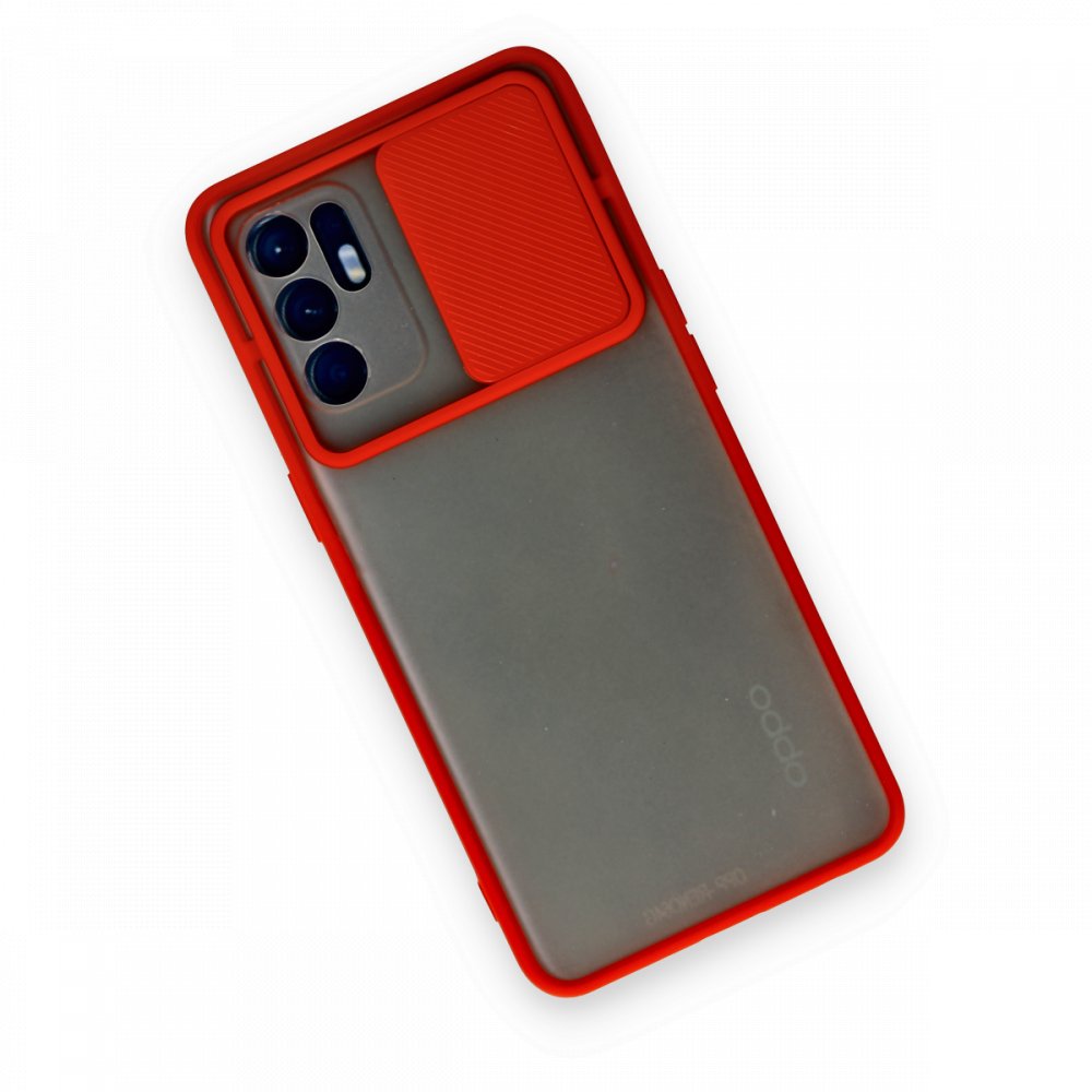  Oppo Reno 6 Kılıf Palm Buzlu Kamera Sürgülü Silikon - Kırmızı