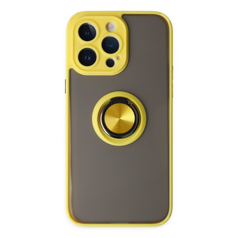iPhone 14 Pro Max Kılıf Montreal Yüzüklü Silikon Kapak - Sarı  iPhone 14 Pro Max Kılıf Montreal Yüzüklü Silikon Kapak - Sarı