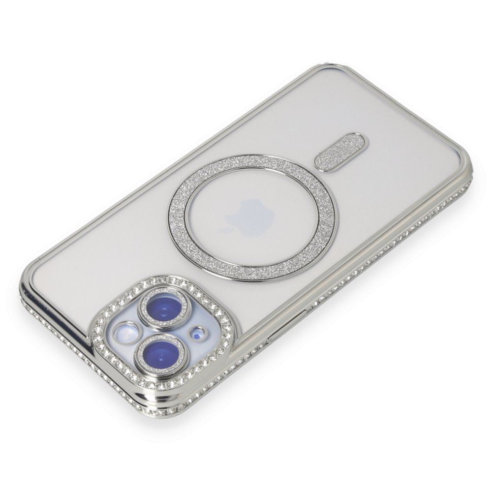 iPhone 15 Kılıf Joke Simli Magneticsafe Kılıf - Gümüş  iPhone 15 Kılıf Joke Simli Magneticsafe Kılıf - Gümüş