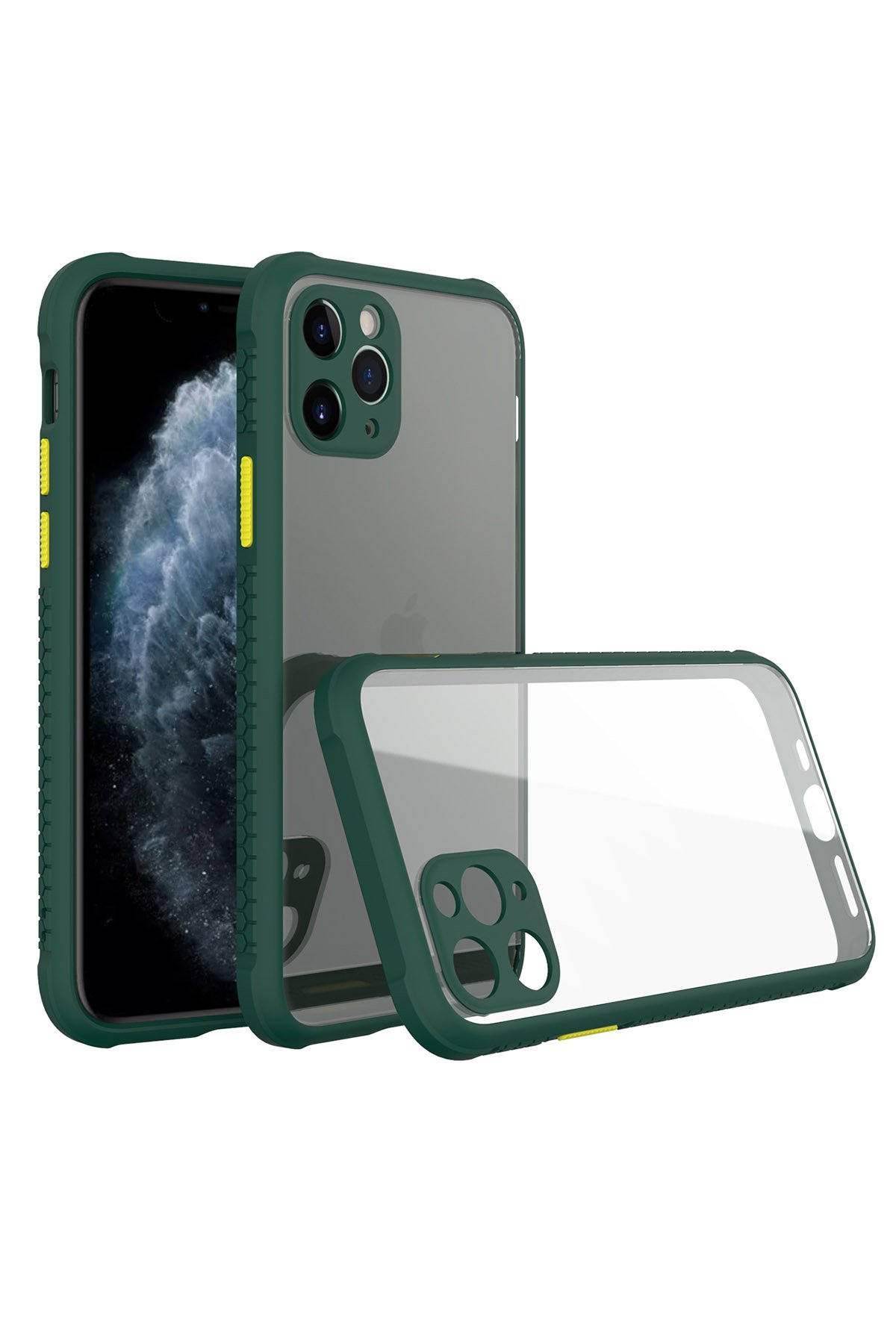  iPhone 11 Pro Max Kılıf Miami Şeffaf Silikon - Koyu Yeşil
