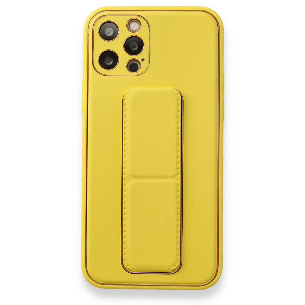 iPhone 12 Pro Kılıf Coco Deri Standlı Kapak - Sarı iPhone 12 Pro Kılıf Coco Deri Standlı Kapak - Sarı