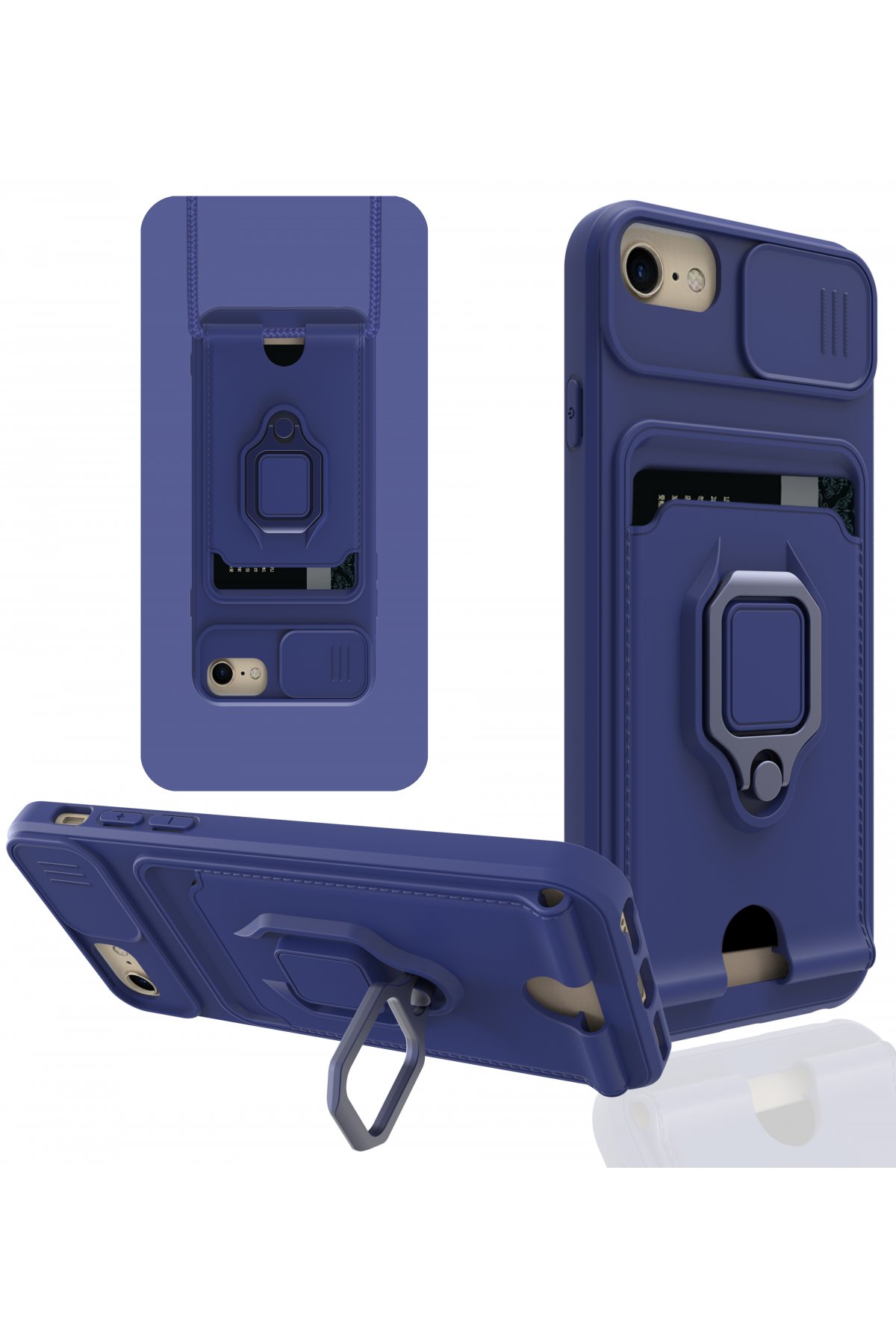  iPhone 8 Kılıf Zuma Kartvizitli Yüzüklü Silikon - Lacivert