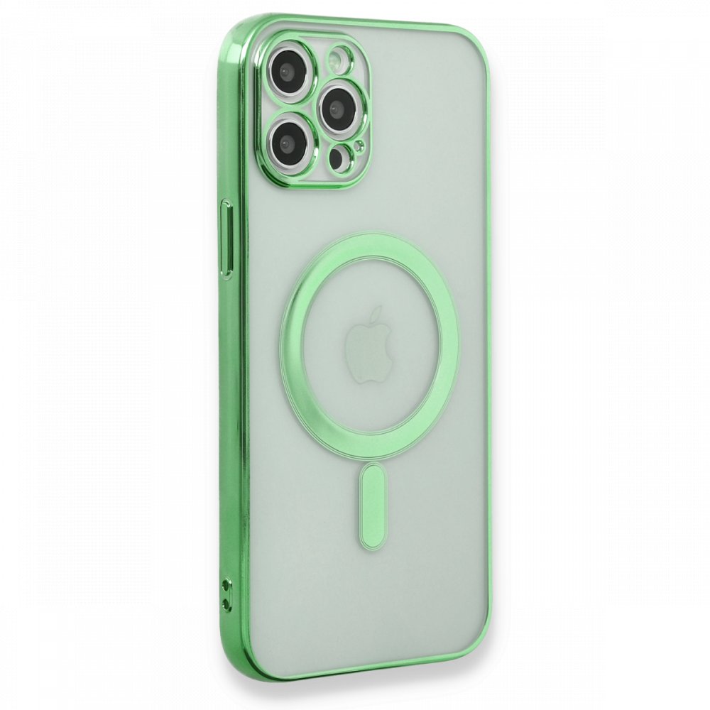  iPhone 12 Pro Kılıf Magneticsafe Lazer Silikon - Haki Yeşil