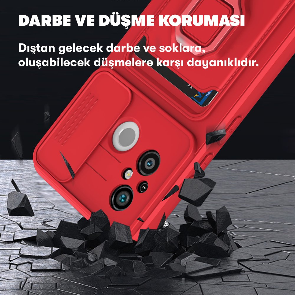 Redmi 12C Kılıf Zuma Kartvizitli Yüzüklü Silikon - Siyah