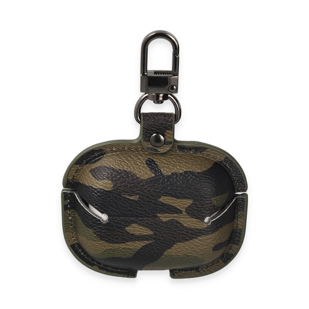  Airpods Pro (1.nesil) Çanta Kamuflaj Deri Kılıf - Haki Yeşil