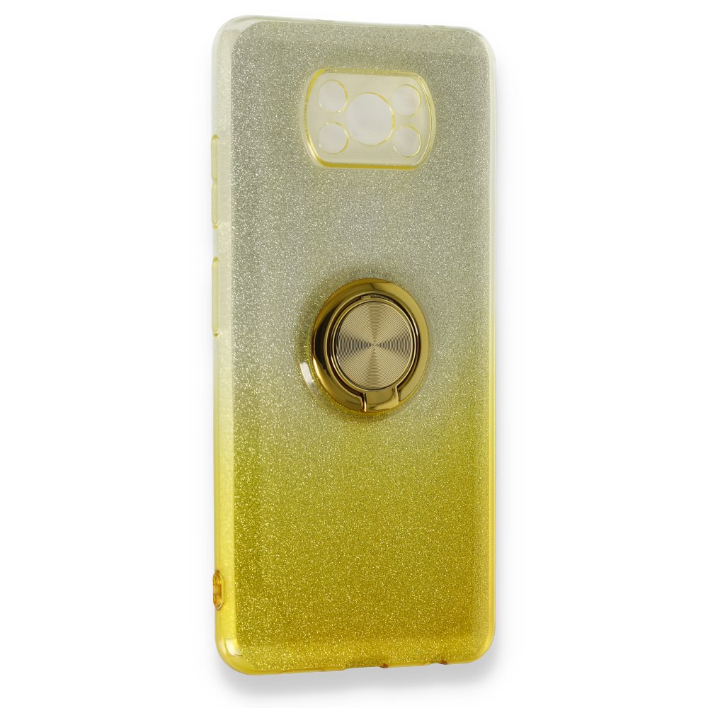 Xiaomi Pocophone X3 Kılıf Simli Yüzüklü Silikon - Sarı  Xiaomi Pocophone X3 Kılıf Simli Yüzüklü Silikon - Sarı