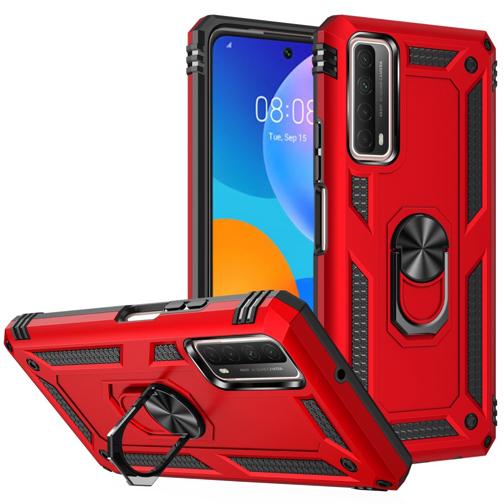 Huawei P Smart 2021 Kılıf Sofya Yüzüklü Silikon Kapak - Kırmızı  Huawei P Smart 2021 Kılıf Sofya Yüzüklü Silikon Kapak - Kırmızı