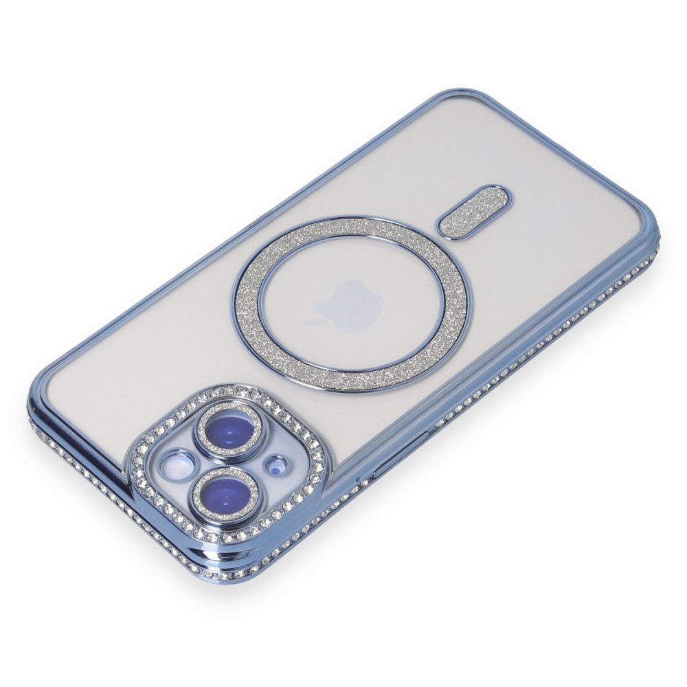  iPhone 15 Kılıf Joke Simli Magneticsafe Kılıf - Mavi