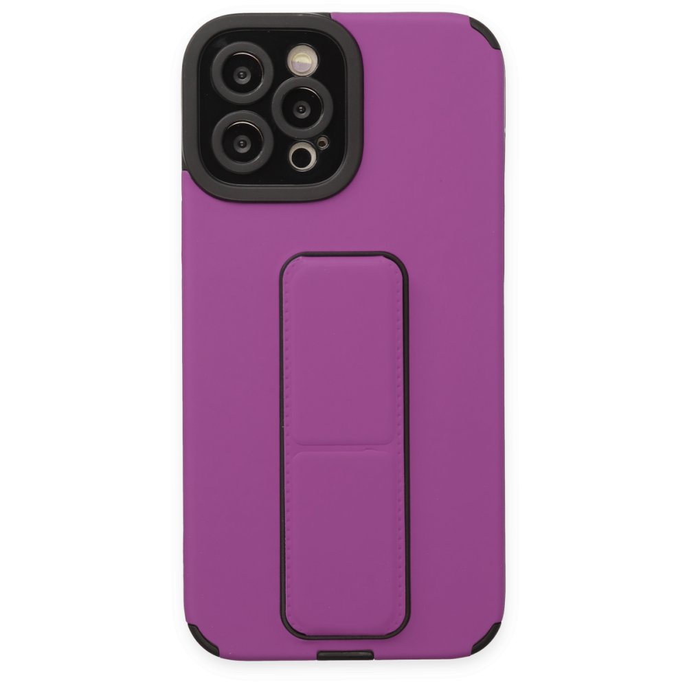  iPhone 12 Pro Max Kılıf Mega Standlı Silikon - Mor