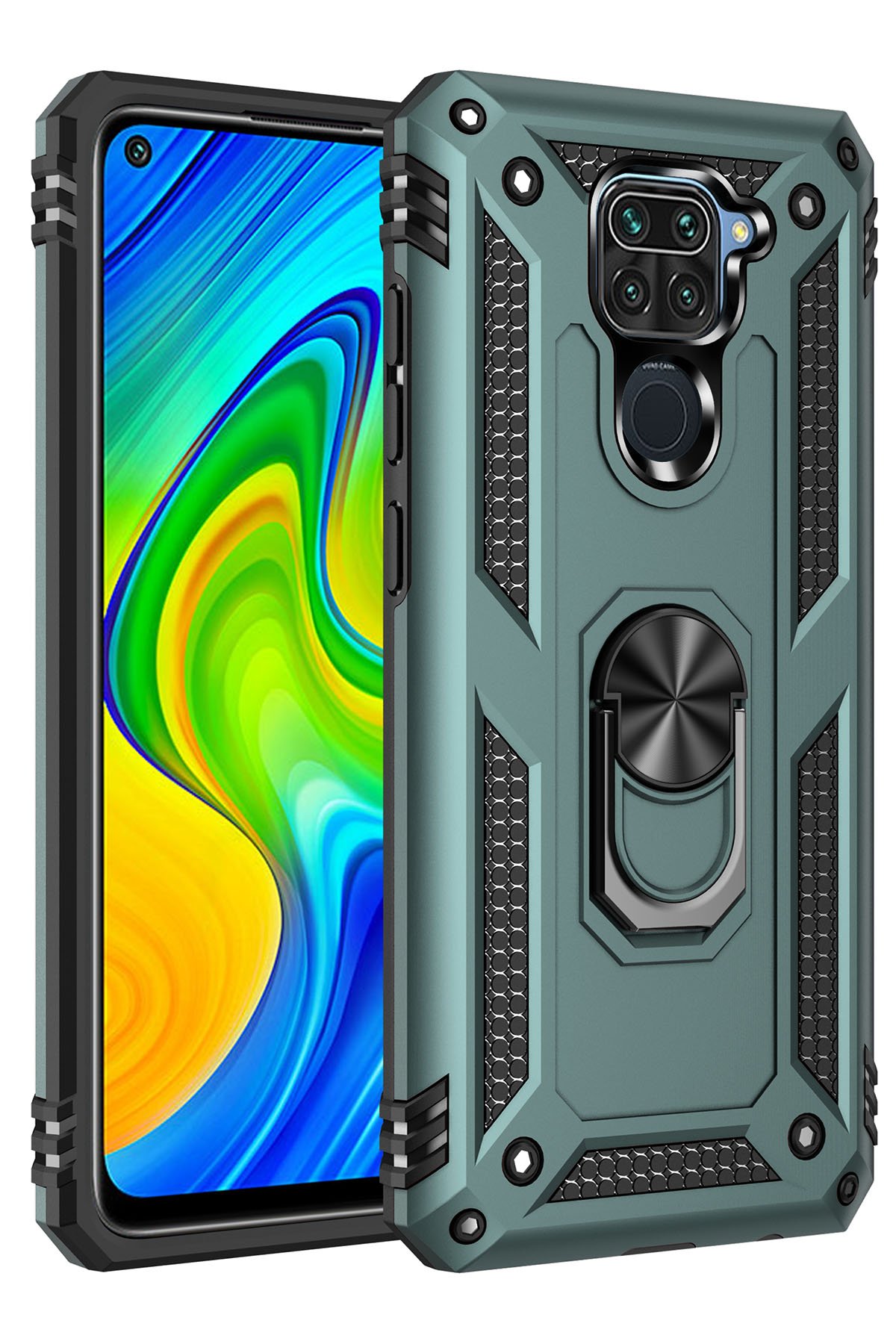 Redmi Note 9 Kılıf Sofya Yüzüklü Silikon Kapak - Yeşil
