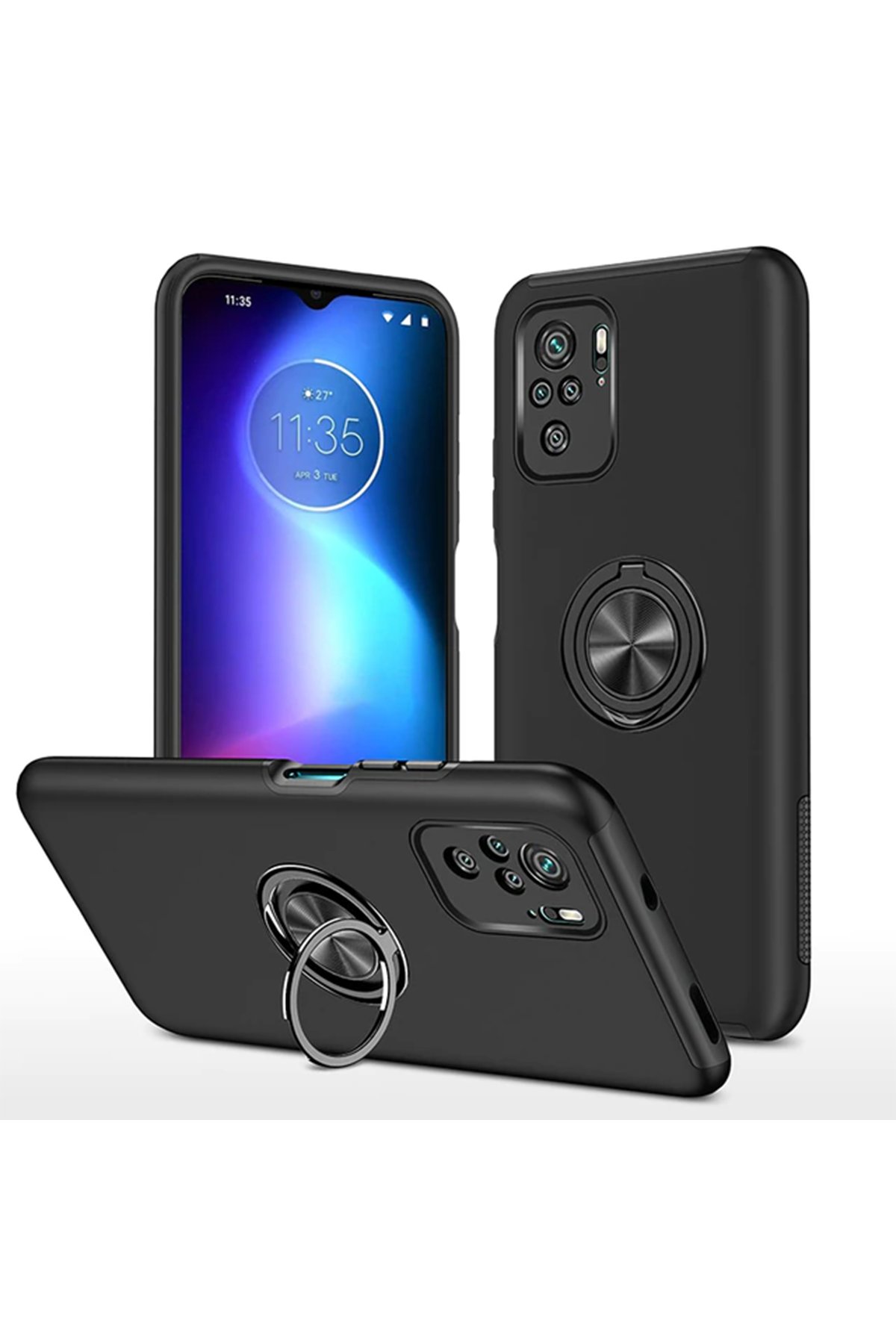  Xiaomi Poco F3 Kılıf Elit Yüzüklü Kapak - Siyah