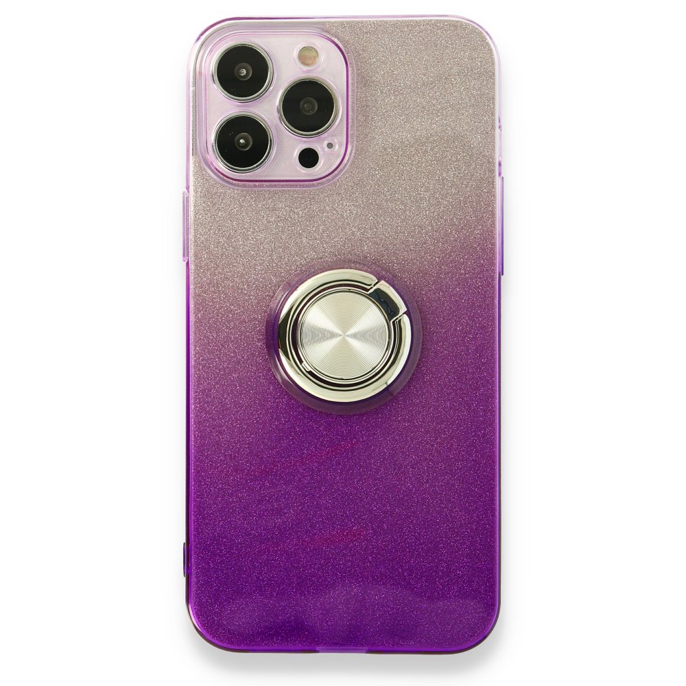  iPhone 13 Pro Max Kılıf Simli Yüzüklü Silikon - Mor