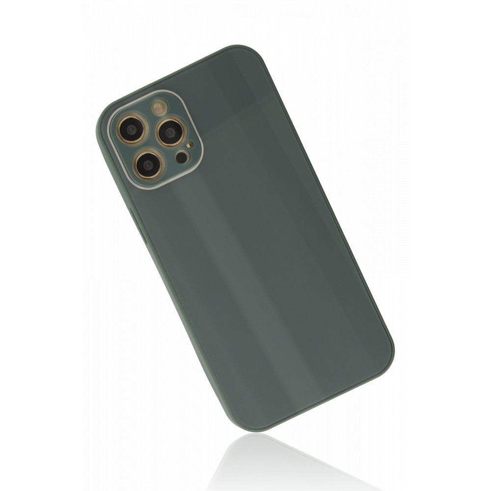  iPhone 12 Pro Max Kılıf Glass Kapak - Koyu Yeşil