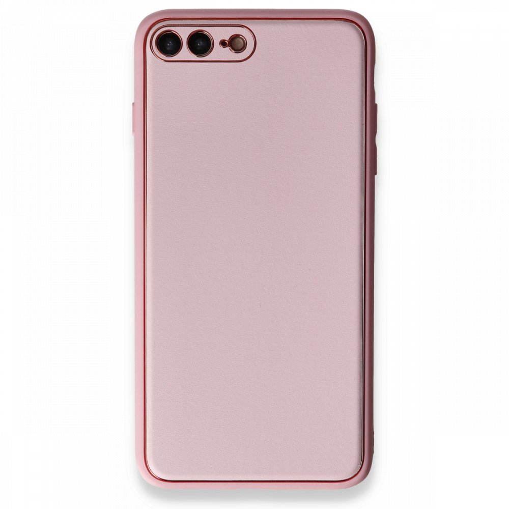 iPhone 8 Plus Kılıf Coco Deri Silikon Kapak - Pudra