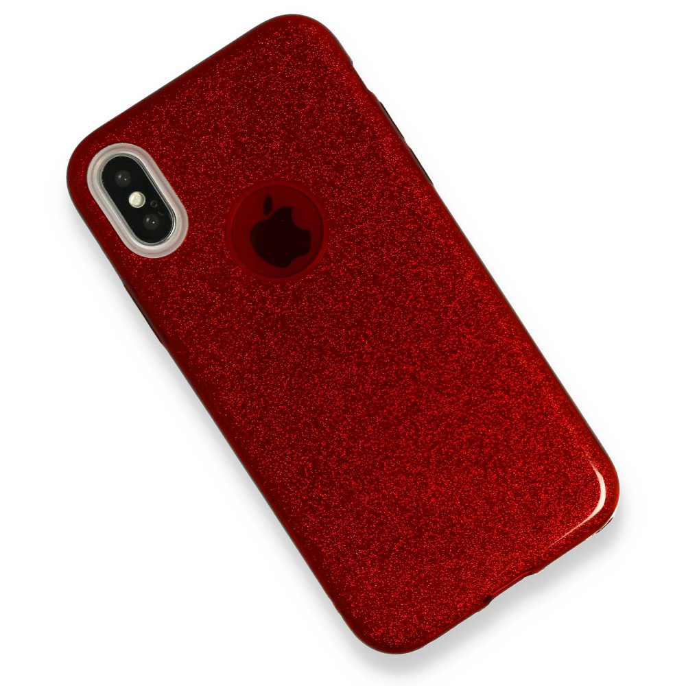 iPhone X Kılıf Simli Katmanlı Silikon - Kırmızı  iPhone X Kılıf Simli Katmanlı Silikon - Kırmızı