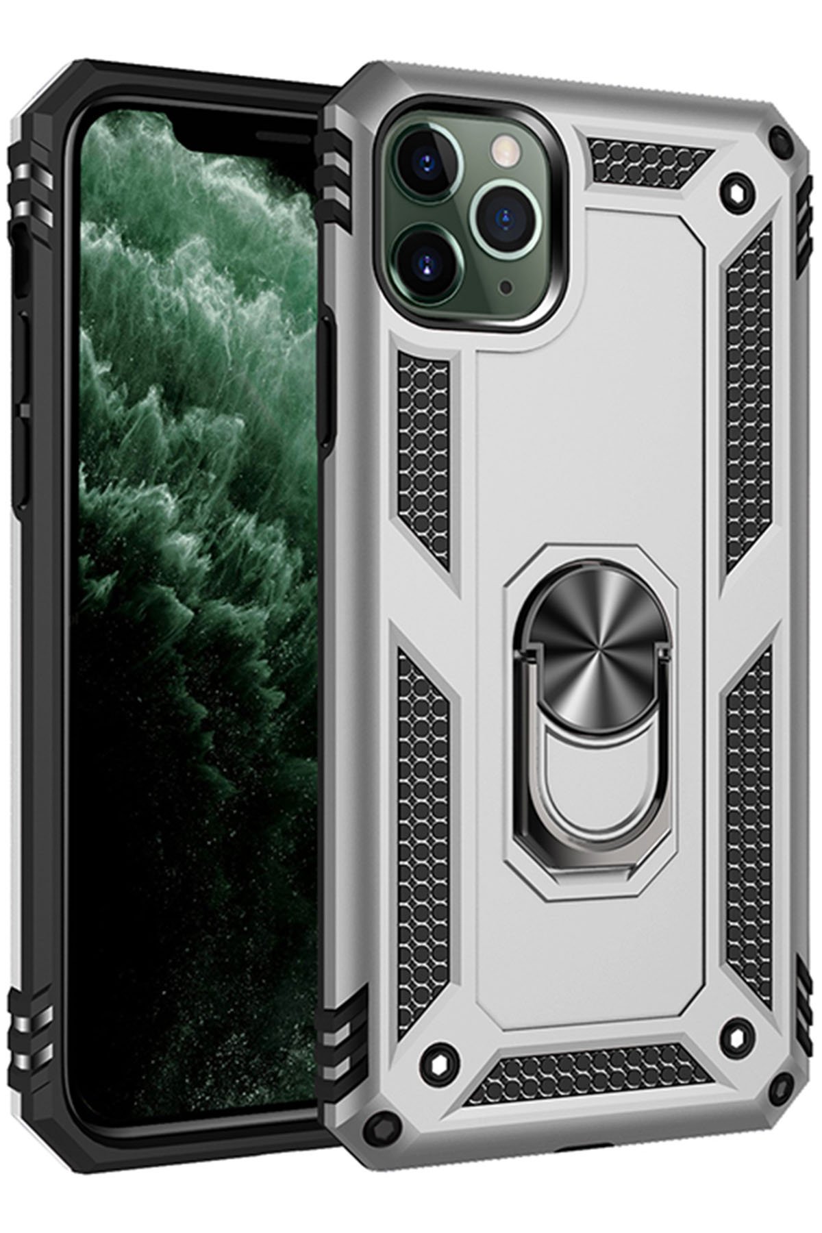  iPhone 11 Pro Max Kılıf Sofya Yüzüklü Silikon Kapak - Gümüş