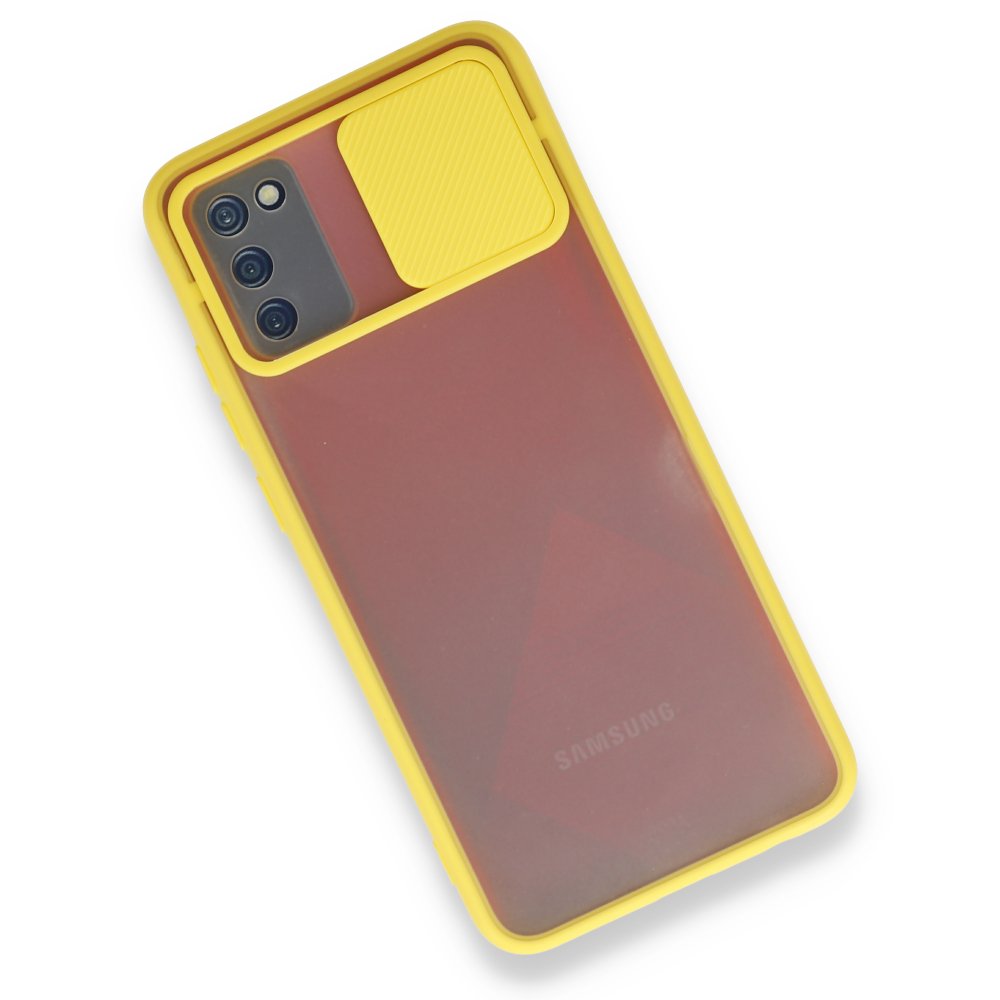  Samsung Galaxy A02S Kılıf Palm Buzlu Kamera Sürgülü Silikon - Sarı