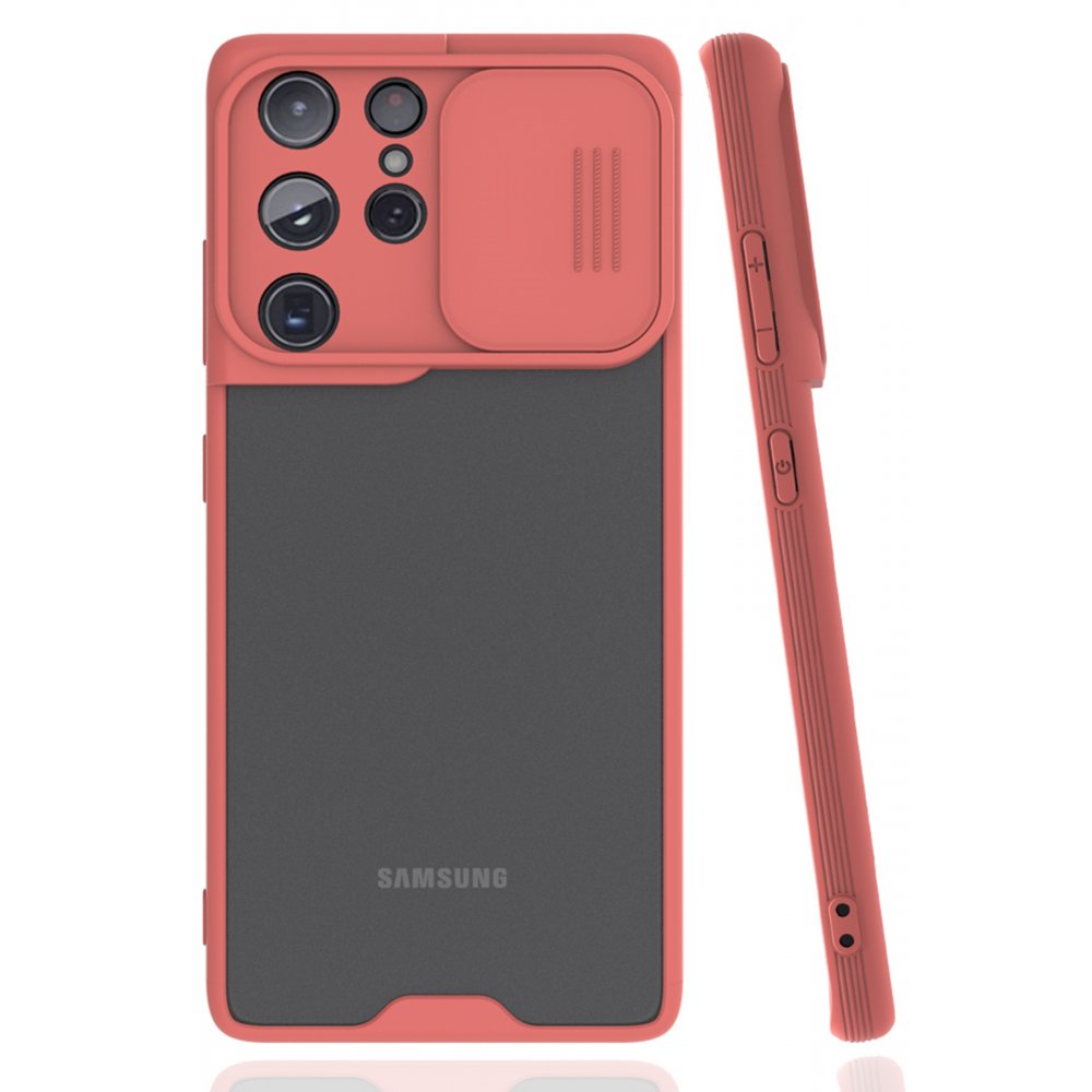  Samsung Galaxy S21 Ultra Kılıf Platin Kamera Koruma Silikon - Pembe