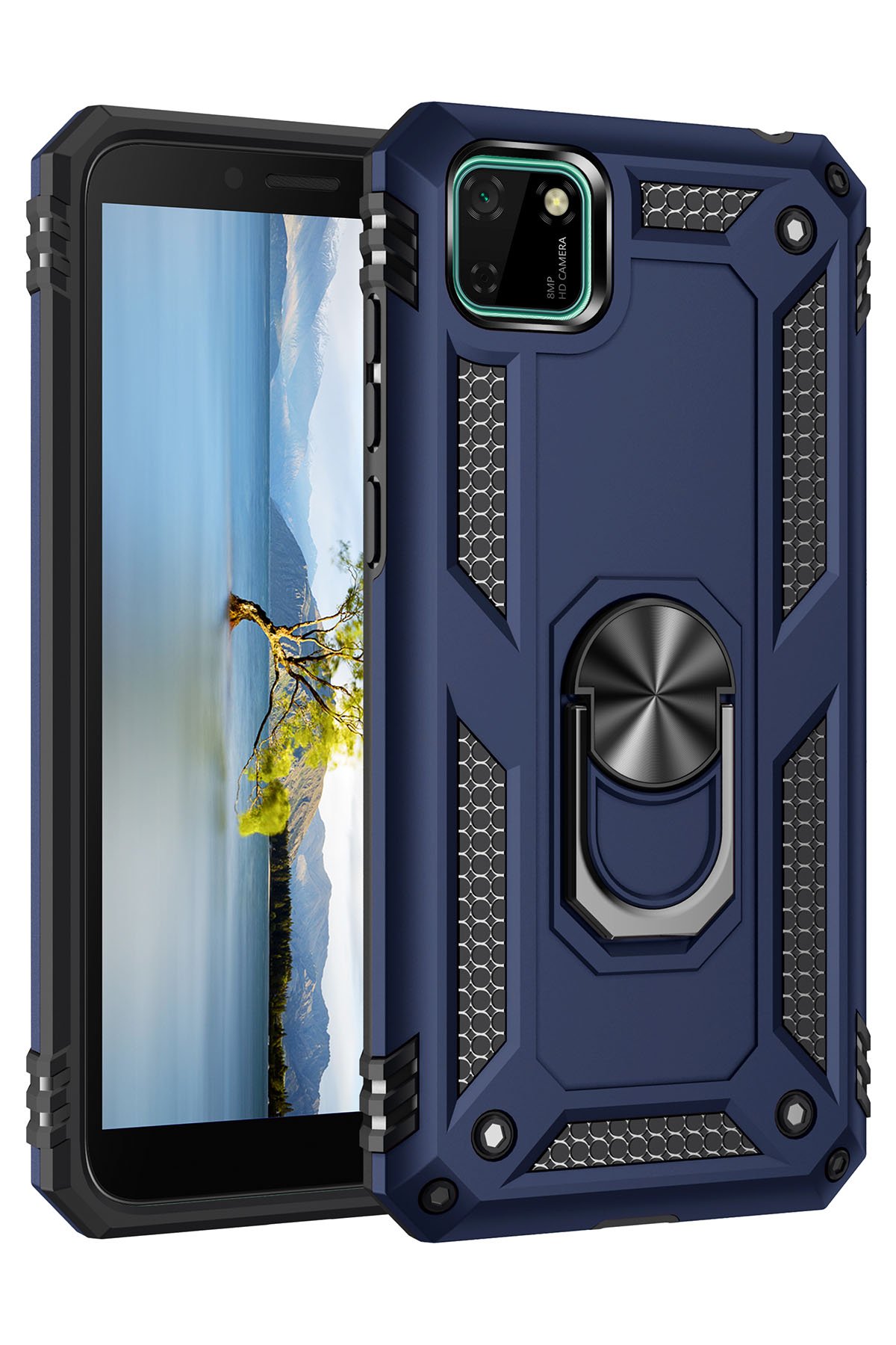  Huawei Y5P Kılıf Sofya Yüzüklü Silikon Kapak - Lacivert