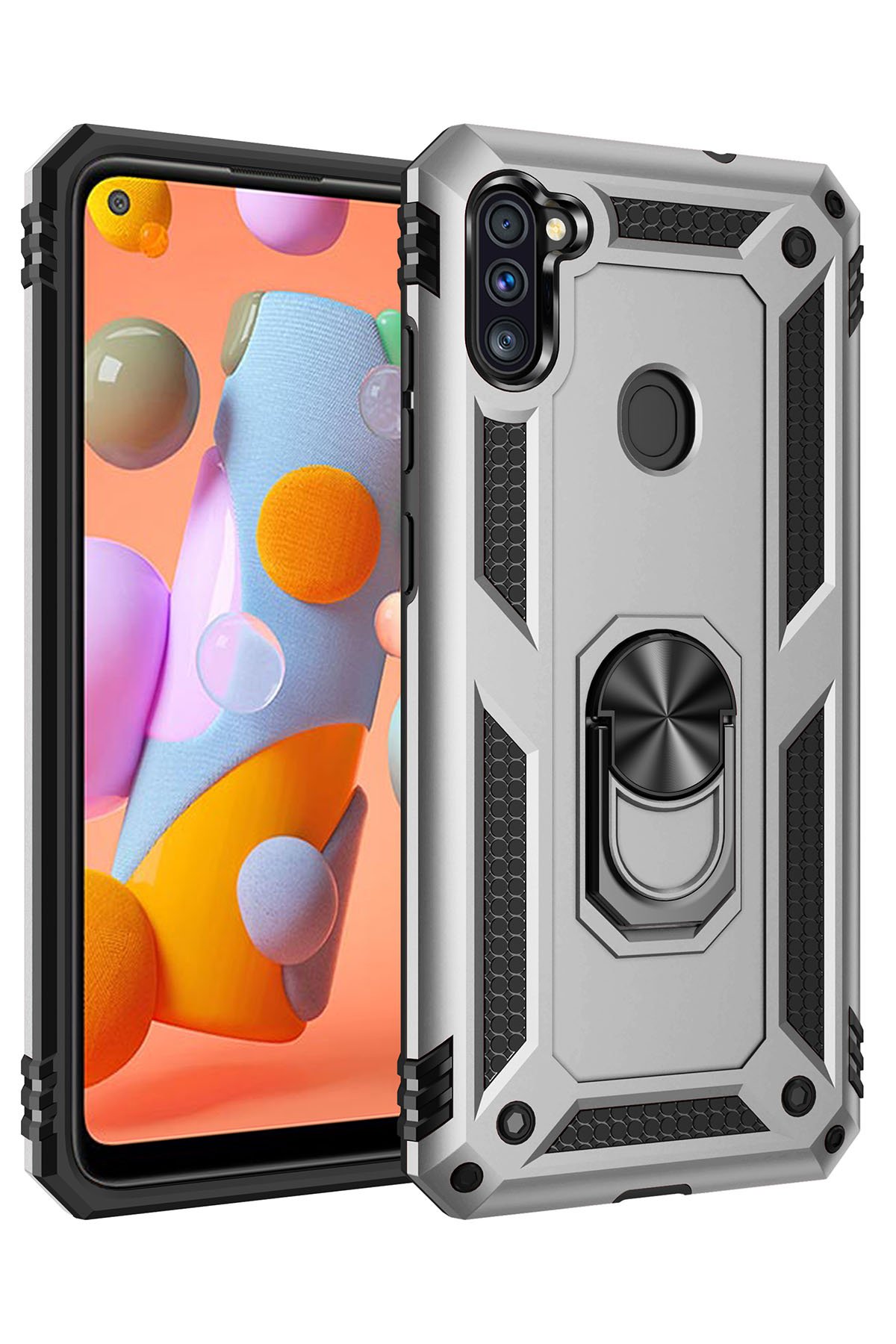  Samsung Galaxy M11 Kılıf Sofya Yüzüklü Silikon Kapak - Gümüş