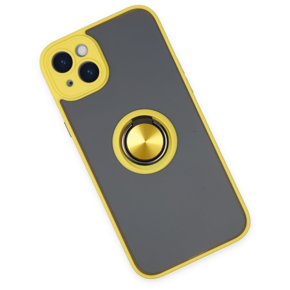 iPhone 14 Kılıf Montreal Yüzüklü Silikon Kapak - Sarı iPhone 14 Kılıf Montreal Yüzüklü Silikon Kapak - Sarı