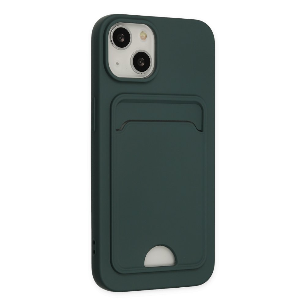  iPhone 14 Plus Kılıf Kelvin Kartvizitli Silikon - Koyu Yeşil