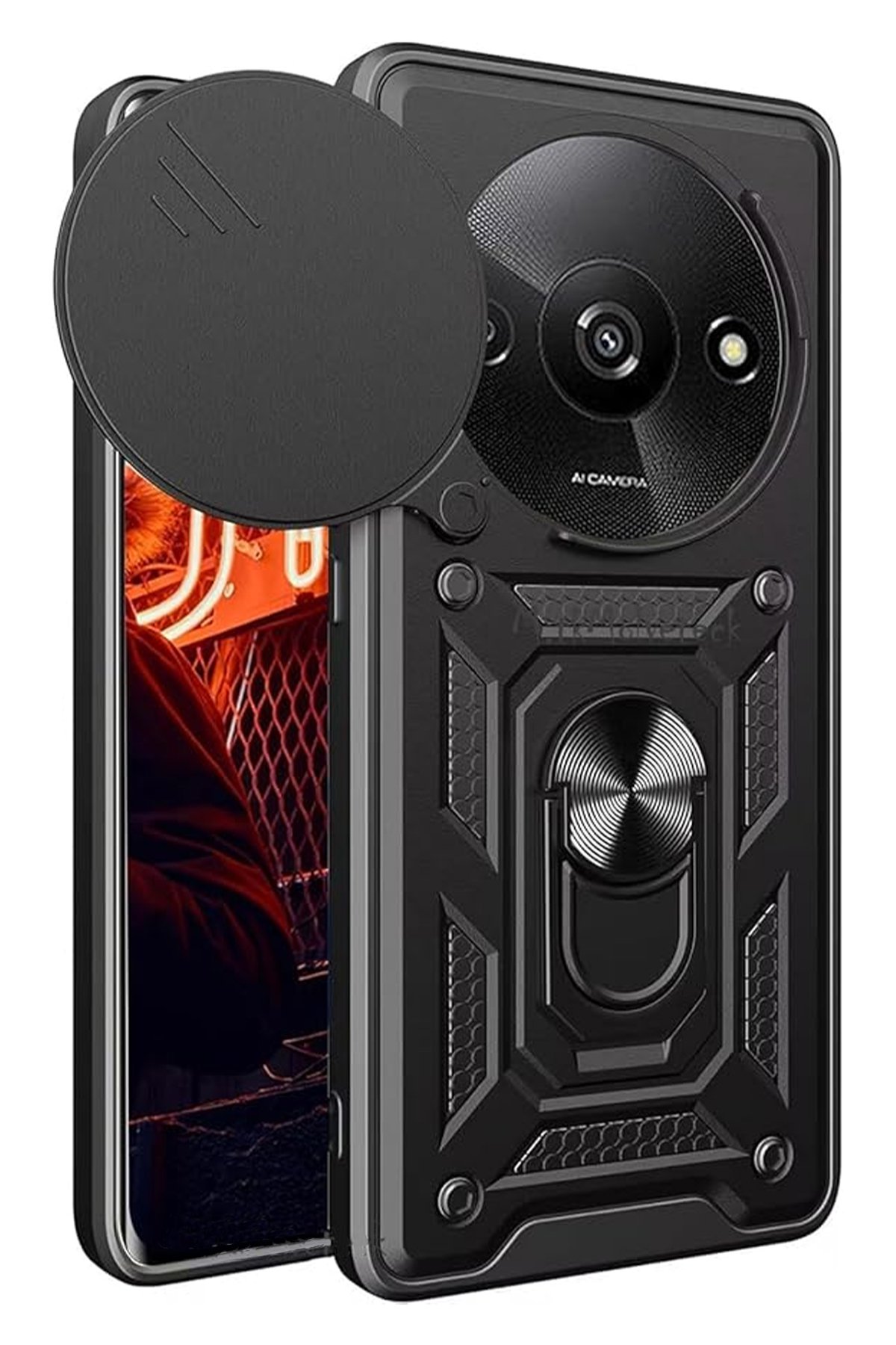 Redmi A3 4G Kılıf Pars Lens Yüzüklü Silikon - Siyah