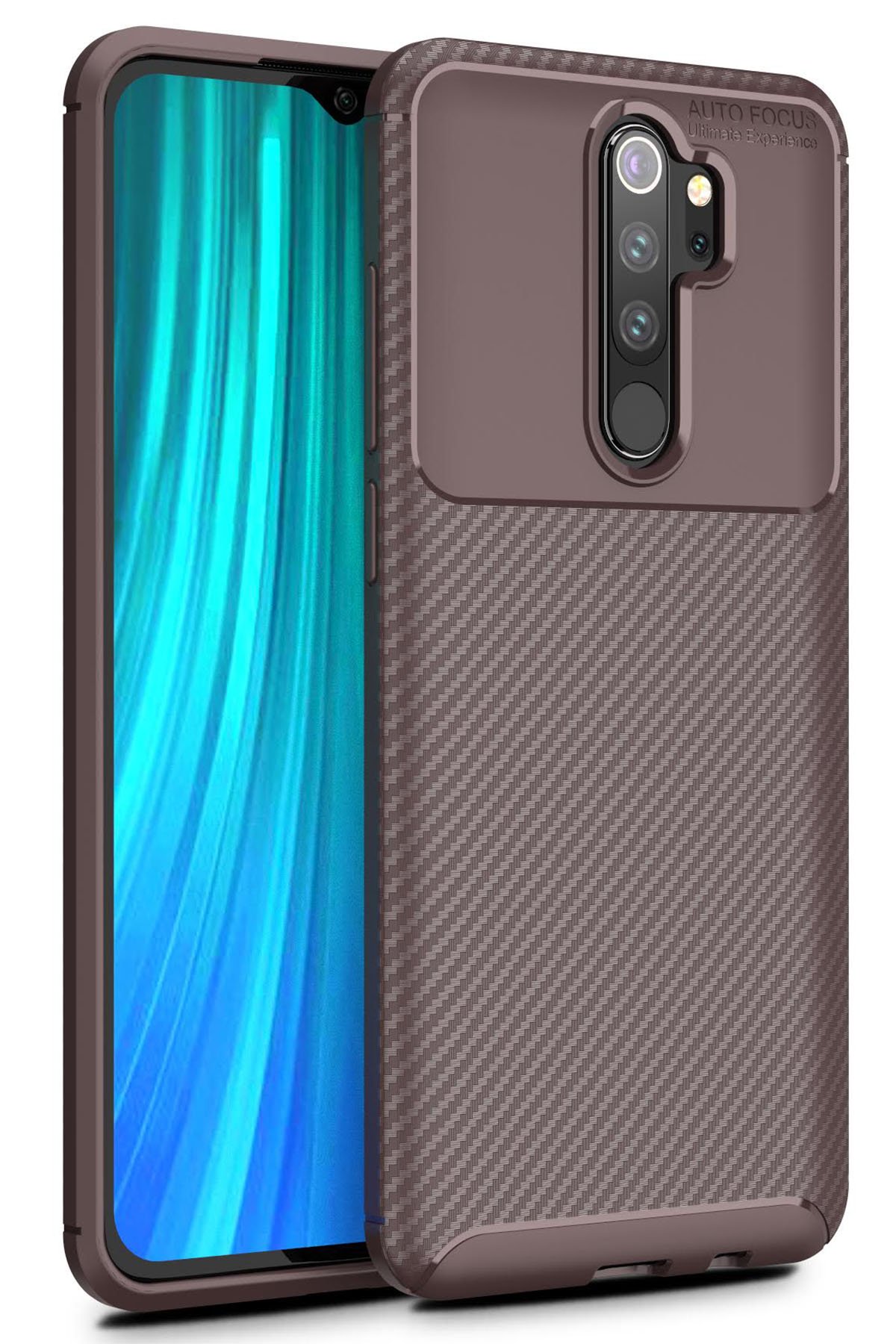 Redmi Note 8 Pro Kılıf Auto Focus Karbon Kapak - Kahverengi