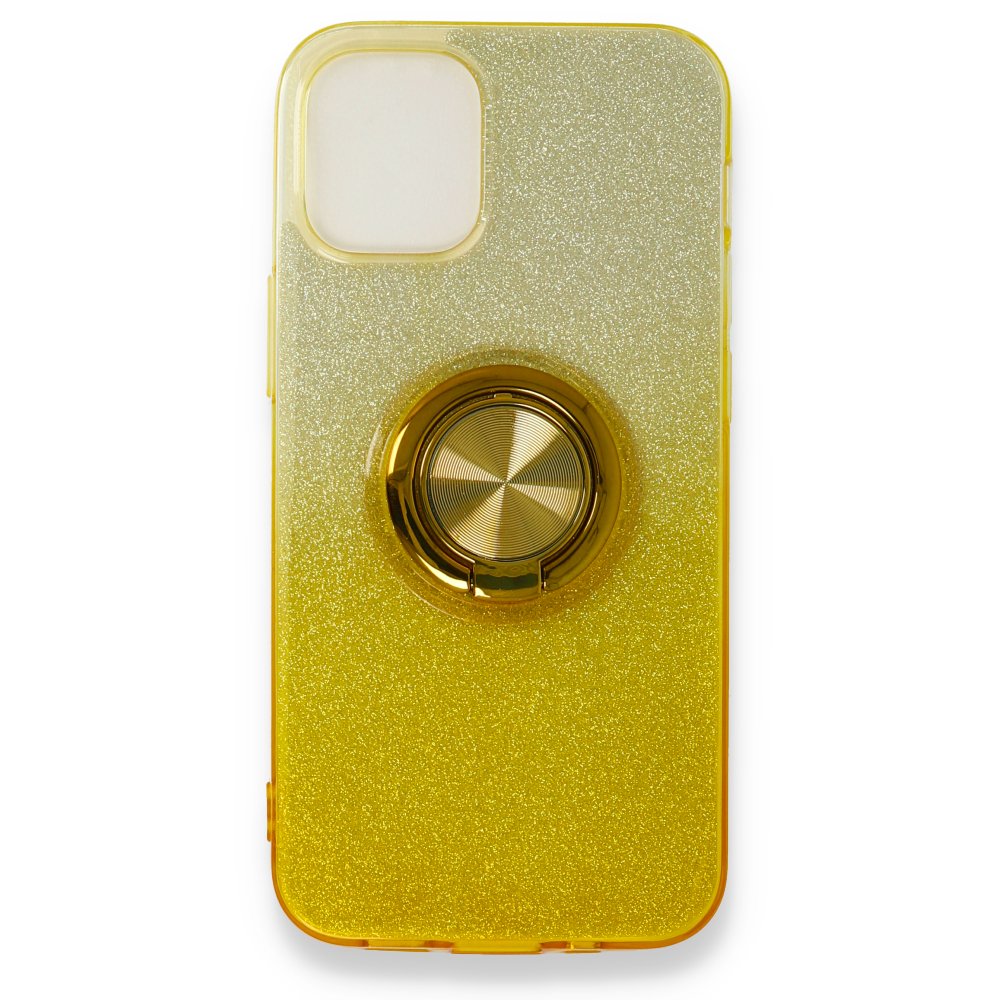 iPhone 12 Mini Kılıf Simli Yüzüklü Silikon - Sarı  iPhone 12 Mini Kılıf Simli Yüzüklü Silikon - Sarı