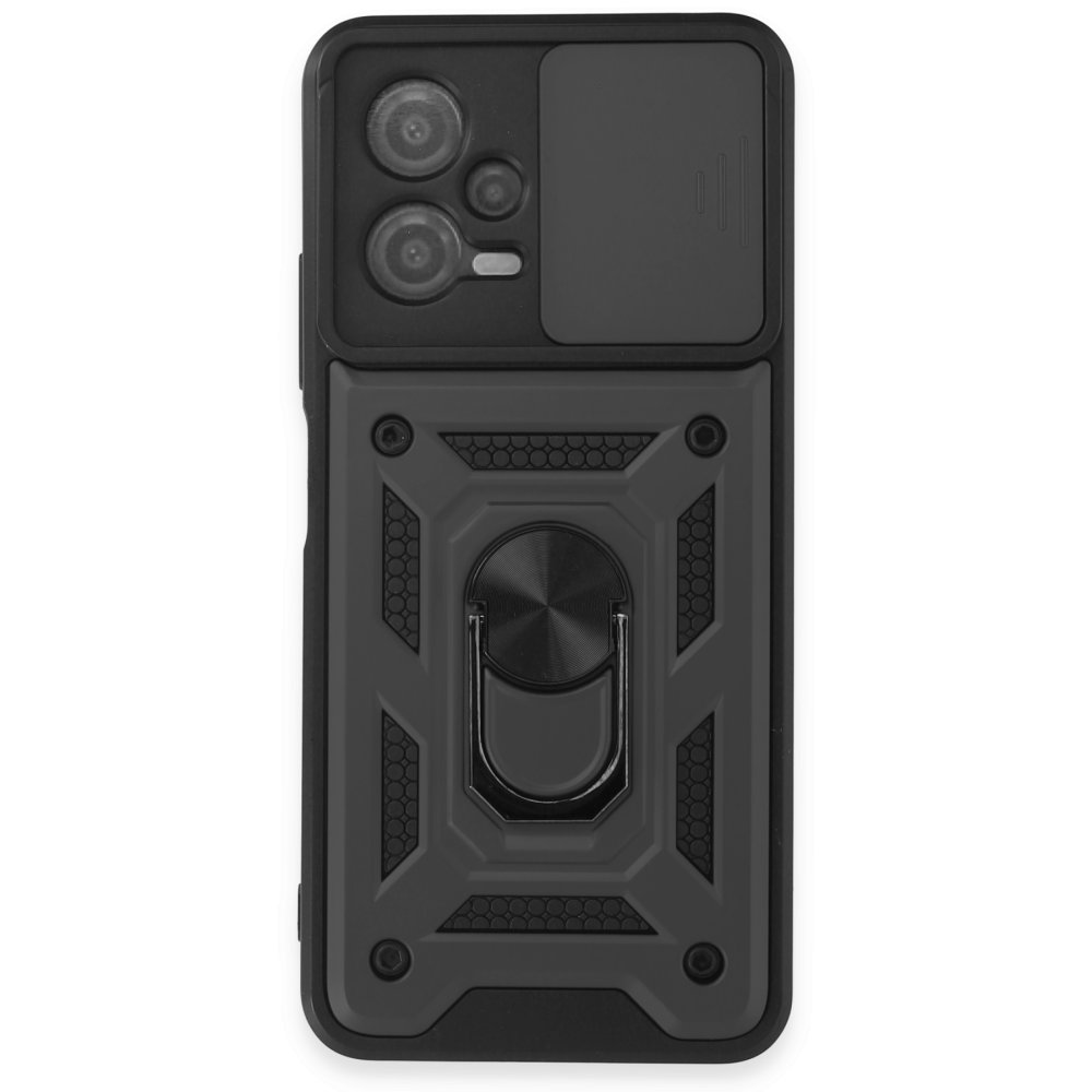 Redmi Note 12 5G Kılıf Pars Lens Yüzüklü Silikon - Siyah