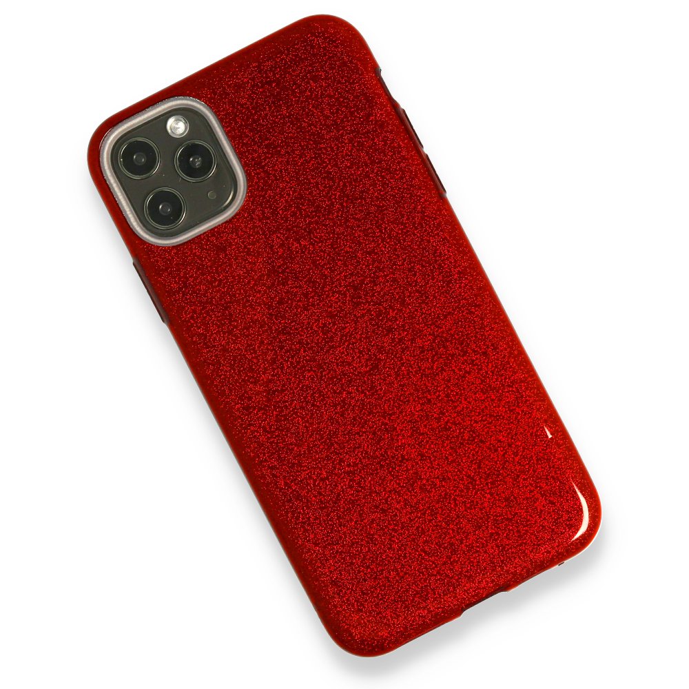  iPhone 11 Pro Max Kılıf Simli Katmanlı Silikon - Kırmızı